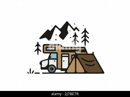 Camping mit Camper van Linie Kunst Illustration Design Stock Vektor