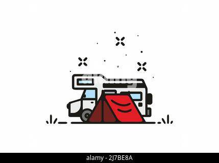Camping mit Camper van Linie Kunst Illustration Design Stock Vektor