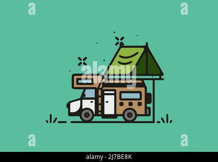 Camping mit Camper van Linie Kunst Illustration Design Stock Vektor