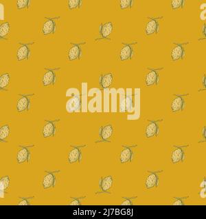 Nahtlose Muster Zitrone auf Zweig mit Blättern Gravur. Vintage Hintergrund von Zitrusfrüchten in handgezeichneten Stil. Vektor wiederholt Farbe Design Textur Stock Vektor