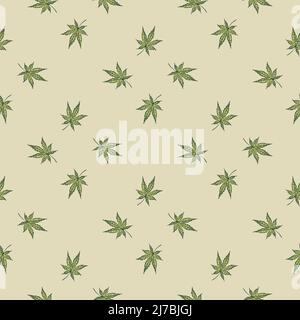 Blätter Cannabis graviert nahtloses Muster. Retro Hintergrund botanisch mit Blatt Marihuana in handgezeichneten Stil. Vektor wiederholt Farbe Design Textur fo Stock Vektor