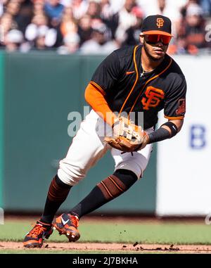 Mai 07 2022 San Francisco CA, USA San Francisco Shortstop Thaaro Estrada (39) spielt im MLB-Spiel zwischen den St. Louis Cardinals und den San Francisco Giants im Feld. Die Giants schlugen St. Louis 13-7 im Oracle Park San Francisco Calif. Thurman James / CSM Stockfoto