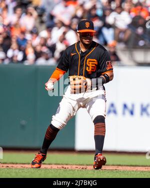 Mai 07 2022 San Francisco CA, USA San Francisco Shortstop Thaaro Estrada (39) spielt im MLB-Spiel zwischen den St. Louis Cardinals und den San Francisco Giants im Feld. Die Giants schlugen St. Louis 13-7 im Oracle Park San Francisco Calif. Thurman James / CSM Stockfoto