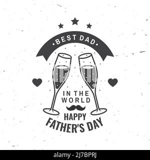 Bester Vater der Welt. „Happy Father's Day“-Abzeichen mit Logo-Design. Vektorgrafik. Vintage-Stil Vatertag Designs mit Schnurrbart und Brille Stock Vektor