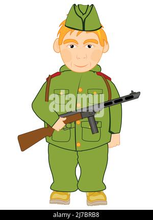Soldat mit Automat auf weißem Hintergrund ist isoliert Stock Vektor