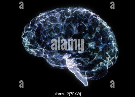 Wie das Gehirn funktioniert. Synapsen und Neuronen. Verbindungen. Kümmern Sie sich um Ihr Gehirn, Anregungen und Ideen. Degenerative Erkrankungen, Parkinson und Alzheimer Stockfoto