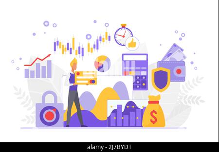 Finanzberatung zum allgemeinen wirtschaftlichen Wohlergehen. Investment Budget Consultant Management-Strategie Stock Vektor