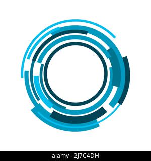 Blaues Hintergrundelement für Tech Circle. Technologie- und Innovationskonzept. Kreisförmige Radsegmente drehen sich. Weißer Hintergrund. Konzentrische Kreise Wellen Stock Vektor