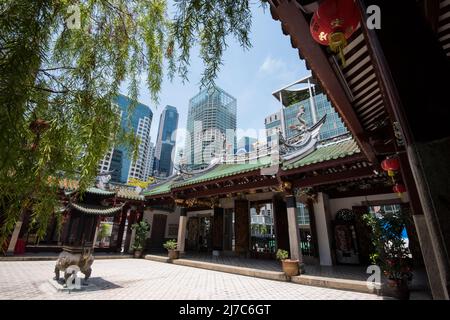 Singapur, Singapur - 21. September 2022: Der Thian Hock Keng Tempel in Singapur, der sowohl dem Buddhismus als auch dem Taoismus gewidmet ist. Stockfoto