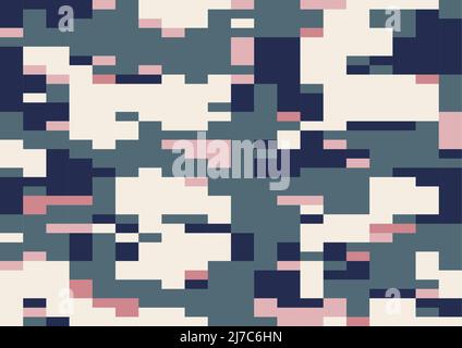 Urban Spring Multi-Scale Camouflage, nahtloses Muster. digi Camo Vektor, moderne 8bit Pixel Textur in Gelb, Grün und Rosa Tönen. Digicamo Design. Stock Vektor