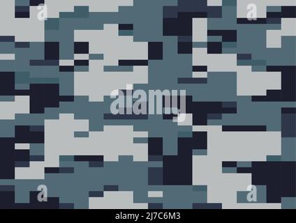 Marine Multi-Scale Camouflage, nahtlose Muster. digi camo Vektor, moderne 8bit Pixel Textur, Digicamo Design Stock Vektor