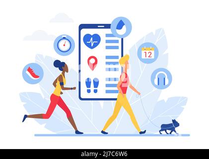 Smart Tracking Workout- und Aktivitätsanwendung. Überwachung sportlicher und gesunder täglicher Aktivitäten Stock Vektor