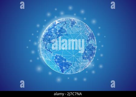 Symbol für niedrige Poly-Masse mit weißen verbundenen Punkten. 3D Geometrische polygonale Weltkarte. Planet, Universum, Raum Design Vektor Illustration. Stock Vektor