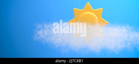 3D Wettervorhersage Web-Banner-Serie: Sonnig mit teilweise Nebel Stockfoto