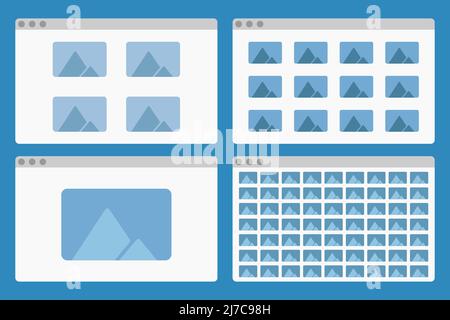 Fenster-Ordner der Desktop-Benutzeroberfläche mit Bildsymbolen isoliert einfache ui-Vektorgrafik flach Stock Vektor