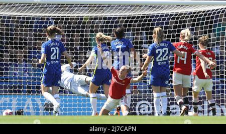 Kington upon Thames, Großbritannien. 8.. Mai 2022. Martha Thomas von Manchester United feiert, nachdem sie beim Spiel der FA Women's Super League in Kingsmeadow, Kington upon Thames, 1-0 Punkte erzielt hat. Bildnachweis sollte lauten: Paul Terry/Sportimage Kredit: Sportimage/Alamy Live News Stockfoto