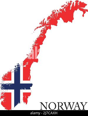 Norwegen-Land-Form umrandet und mit der Flagge gefüllt Stock Vektor