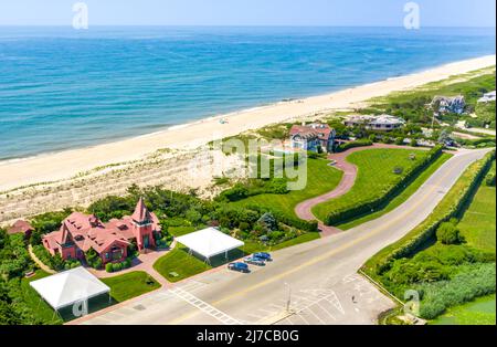 Luftaufnahme der Gin Lane und der Gegend in Southampton, NY Stockfoto