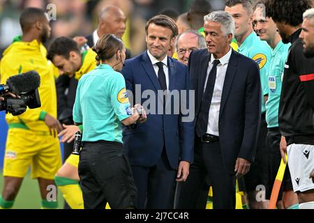 Emmanuel Macron - OGC Nizza gegen den FC Nantes am 7. Mai 2022 in Saint-Denis, Frankreich. (Foto von Lionel Urman/Sipa USA) Stockfoto