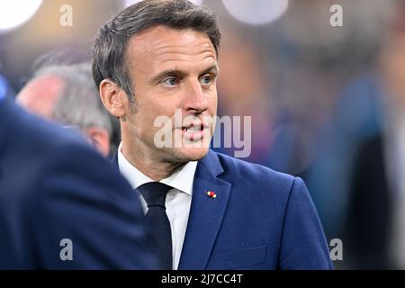 Emmanuel Macron - OGC Nizza gegen den FC Nantes am 7. Mai 2022 in Saint-Denis, Frankreich. (Foto von Lionel Urman/Sipa USA) Stockfoto