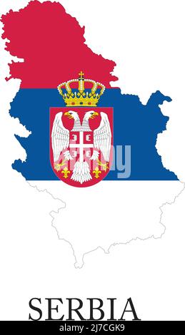 Länderform umrissen und mit der Flagge Serbiens gefüllt, im Vektorformat. Stock Vektor