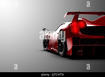 Roter generischer Sport ohne Marke Auto isoliert auf einem grauen Hintergrund: 3D Abbildung Stockfoto