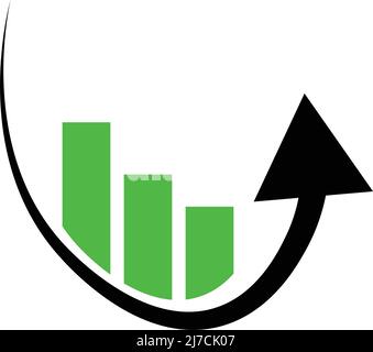 Grünes Balkendiagramm und abstoßendes Pfeilsymbol. Bearbeitbarer Vektor. Stock Vektor