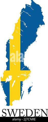Schweden -Länderform, umrissen und mit der Flagge gefüllt, im Vektorformat. Stock Vektor