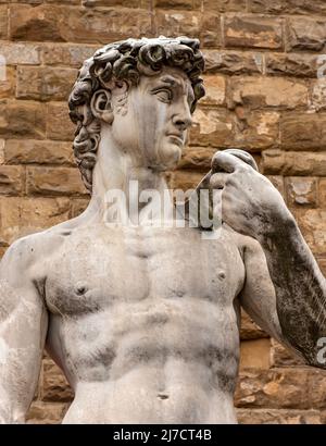 Kopie der Davidstatue Michelangelos auf der Piazza della Signoria, Florenz, Italien Stockfoto