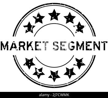 Grunge schwarzes Marktsegment Wort mit Stern-Symbol rund Gummi-Siegel-Stempel auf weißem Hintergrund Stock Vektor