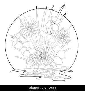 Blumenbeet Malseite. Kinder und Erwachsene Antistress. Stock Vektor