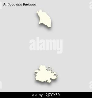3D isometrische Karte von Antigua und Barbuda isoliert mit Schatten. Vektorgrafik im Papierkartenstil Stock Vektor