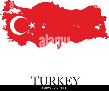 Länderform umrissen und mit der Flagge der Türkei gefüllt, im Vektorformat. Stock Vektor