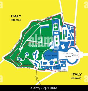 Hochdetaillierte Vektorkarte des Vatikans mit Verwaltungsgebieten, Hauptstädten und Straßen. Stock Vektor