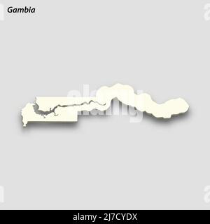 3D isometrische Karte von Gambia isoliert mit Schatten. Vektorgrafik im Papierkartenstil Stock Vektor