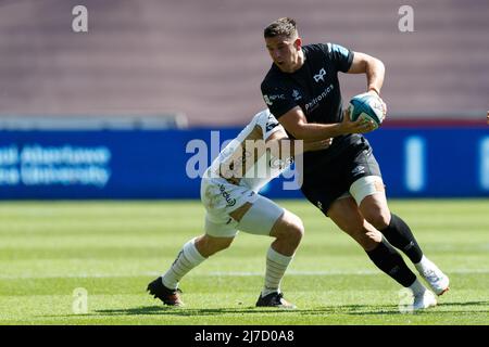 Swansea, Großbritannien. 8. Mai 2022. Owen Watkin von Ospreys während des Ospreys gegen Dragons United Rugby Championship Match. Kredit: Gruffydd ThomasAlamy Stockfoto