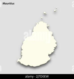 3D isometrische Karte von Mauritius isoliert mit Schatten. Vektorgrafik im Papierkartenstil Stock Vektor