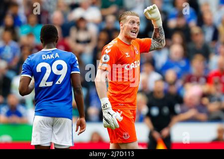 8.. Mai 2022, King Power Stadium, Leicester, Leicestershire, England; Premier League Football, Leicester City gegen Everton; Jordan Pickford von Everton Stockfoto