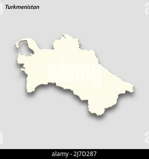 3D isometrische Karte von Turkmenistan isoliert mit Schatten. Vektorgrafik im Papierkartenstil Stock Vektor