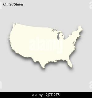 3D isometrische Karte der Vereinigten Staaten, isoliert mit Schatten. Vektorgrafik im Papierkartenstil Stock Vektor