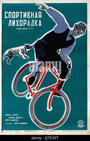 Vintage 1920s Soviet Avant-Garde Filmplakat für : Sporting Fever . 1928 - Poster von Stenberg Brothers - Vladimir Stenberg, Georgii Stenberg Stockfoto