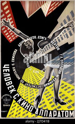 Vintage 1920s Sowjetische Avantgarde Filmplakat für : Mann mit Kamera 1929 - Poster von Stenberg Brothers - Vladimir Stenberg, Georgii Stenberg Stockfoto
