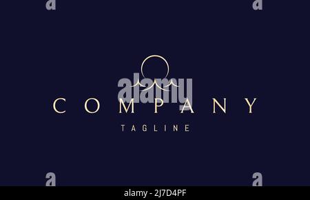 Vektor goldenes Logo, auf dem ein abstraktes Bild der Morgendämmerung auf dem Hintergrund der Meereswellen. Stock Vektor