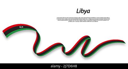 Winkende Band oder Banner mit Flagge Libyen. Für Independence day Poster Design Template Stock Vektor