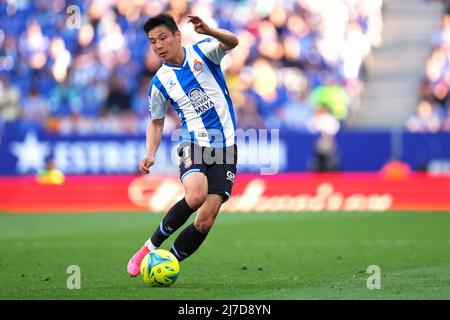 Wu Lei von RCD Espanyol während des La Liga-Spiels zwischen RCD Espanyol und CA Osasuna spielte am 08. Mai 2022 im RCDE-Stadion in Barcelona, Spanien. (Foto von PRESSINPHOTO) Stockfoto