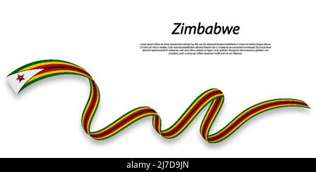Winkende Band oder Banner mit Fahne von Simbabwe. Für Independence day Poster Design Template Stock Vektor