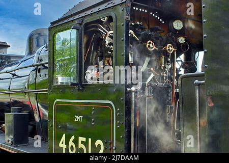 STRATHSPEY EISENBAHNBOOT VON GARTEN STATION SCHOTTLAND DAMPFZUG INNENRAUM VON CAB Stockfoto