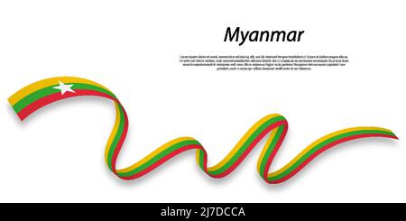 Winkende Band oder Banner mit Flagge von Myanmar. Für Independence day Poster Design Template Stock Vektor