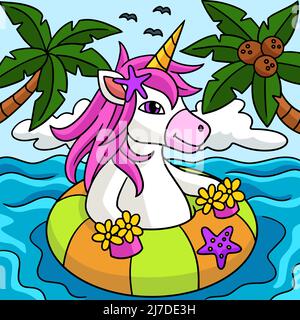 Einhorn Im Ozean Farbige Cartoon-Illustration Stock Vektor