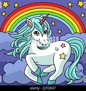 Einhorn Steht Unter Dem Regenbogen Illustration Stock Vektor